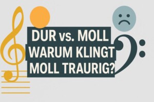 Dur vs. Moll – Illustration mit hellen und dunklen Musiksymbolen, die erklärt, warum Moll traurig klingt