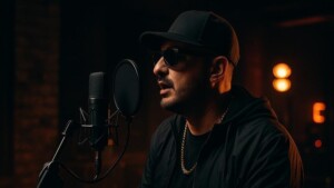 Rap-Künstler im Tonstudio vor Mikrofon – symbolisches Titelbild zur Netflix-Dokumentation über Haftbefehl