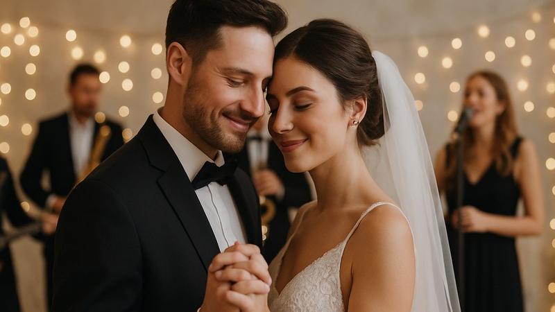 Brautpaar tanzt zu Live-Musik auf romantischer Hochzeit – perfekte Hochzeitsmusik und Hochzeitssongs