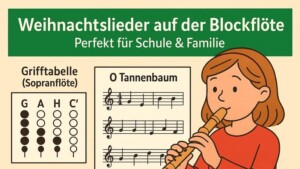 Kind spielt Weihnachtslied auf der Blockflöte – einfache Weihnachtslieder für Schule und Familie