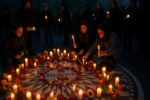 Kerzen-Gedenkfeier für John Lennon am Strawberry-Fields-Memorial in New York nach seinem Mord 1980.