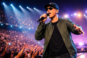 Xavier Naidoo steht bei seinem Comeback-Konzert auf der Bühne und singt vor großem Publikum in einer ausverkauften Arena.