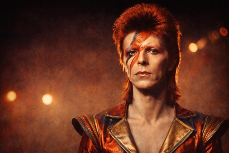 David Bowie als Ziggy Stardust in dramatischem Licht (KI-generiert)