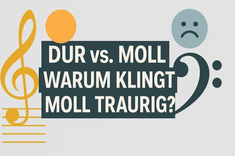 Dur vs. Moll – Illustration mit hellen und dunklen Musiksymbolen, die erklärt, warum Moll traurig klingt