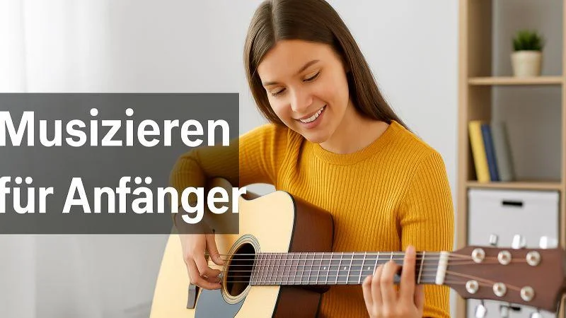 Musizieren für Anfänger – junge Frau lernt Gitarre spielen zu Hause