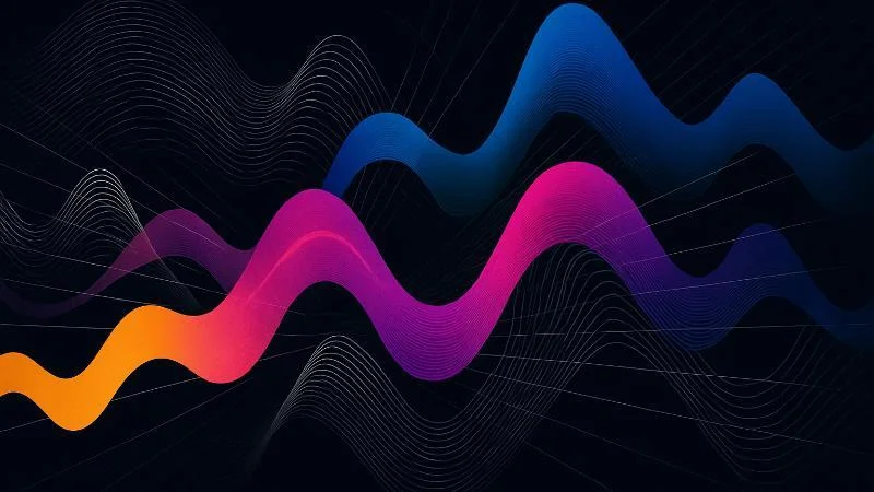 Abstrakte Musikgrafik mit Schallwellen, Linien und Kontrasten